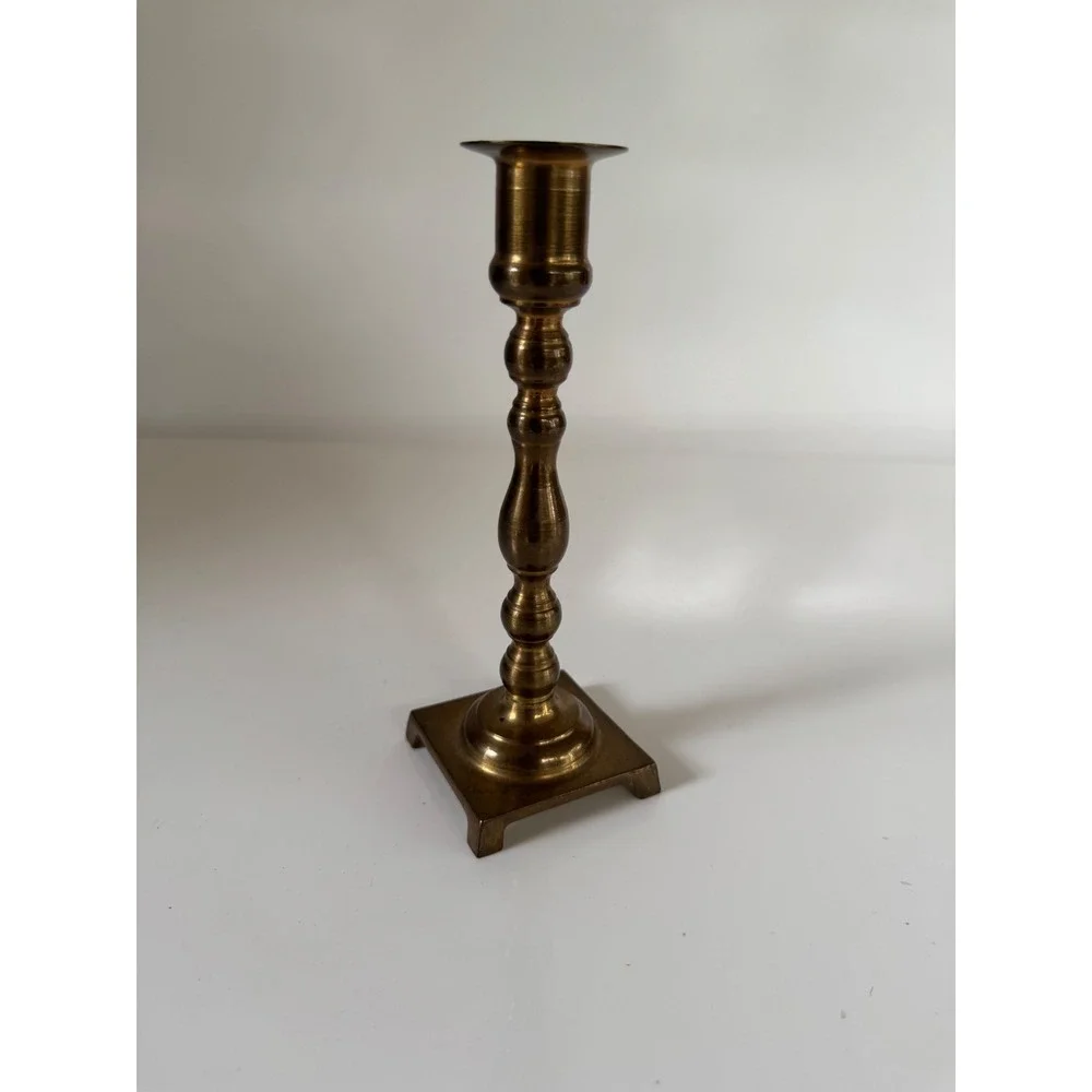 Vintage Price Products Solid Brass Candlestick Holder Square Footed Base 6.75in